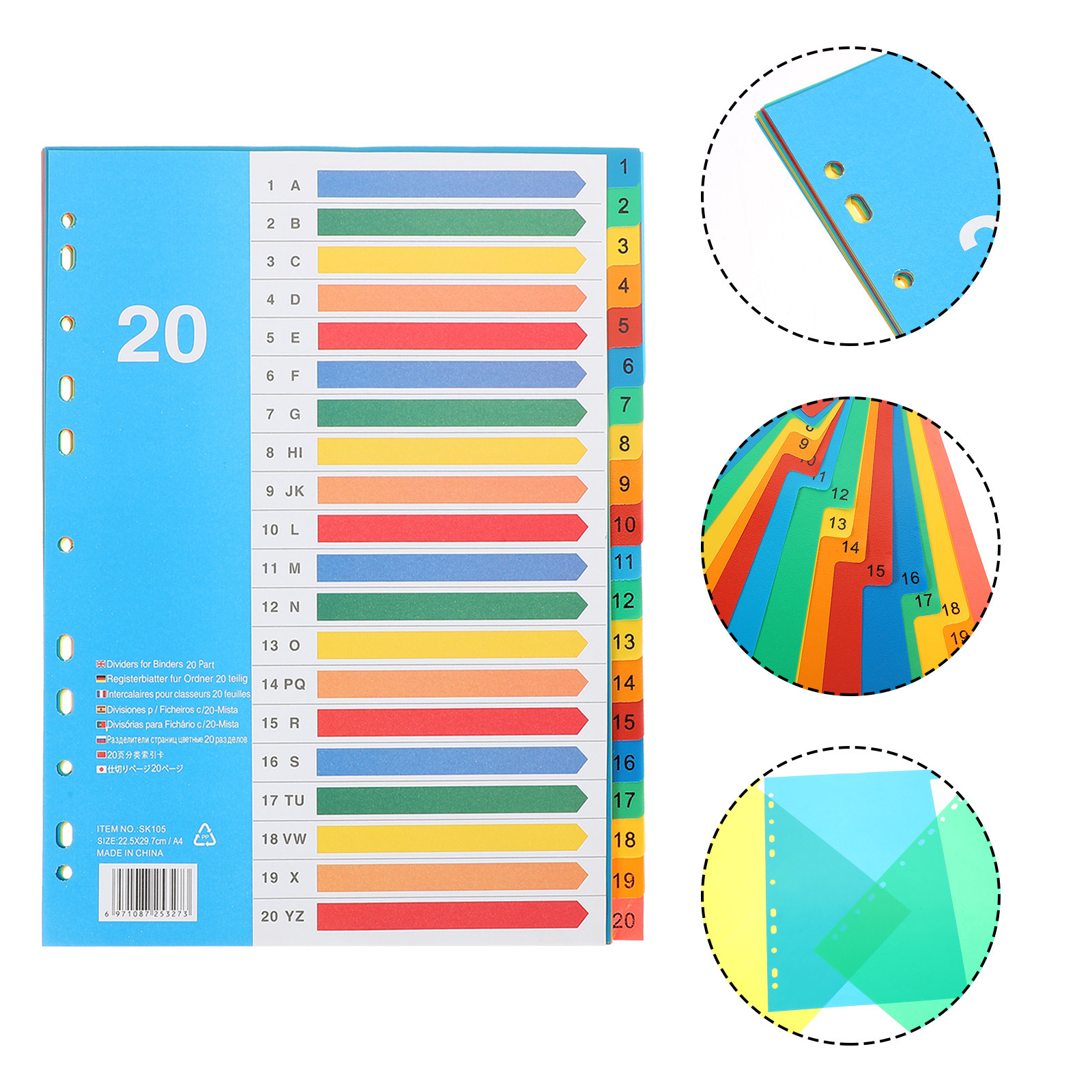 Tab Divider A4 - 5 قطع فواصل ملفات بلاستيكية ملونة،