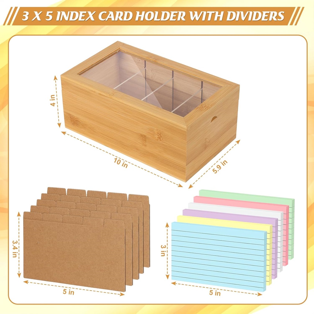 Card Index Box - منظم بطاقات الفهرسة من الخيزران من