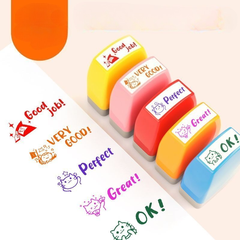 Rubber Date Stamp - 5 قطع أختام ملونة للمعلمين، أختام